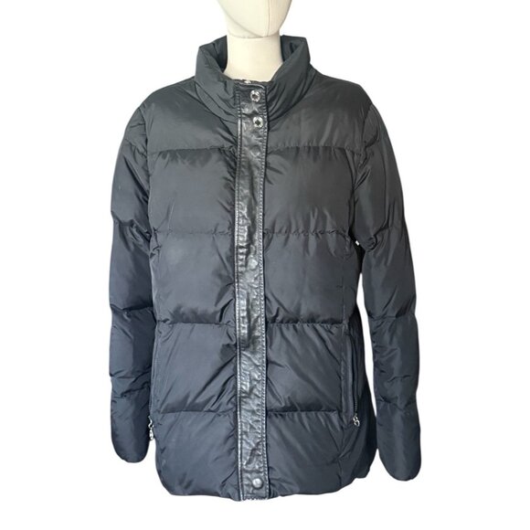 Coach Black Down Puffer Jacket Coat Full Zip Leather Trim Pockets Women's XL - Picture 1 of 16